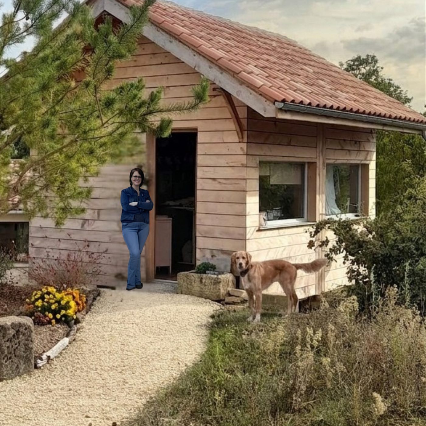 Aurélia devant son atelier de couture Au Fil des Petites Mains à Campagne, en Dordogne